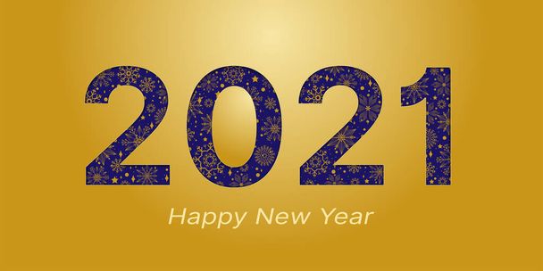 2021 ευτυχισμένο το νέο έτος, μπλε πανό με φόντο νιφάδες χιονιού κάρτα. Εικονογράφηση διανύσματος - Διάνυσμα, εικόνα