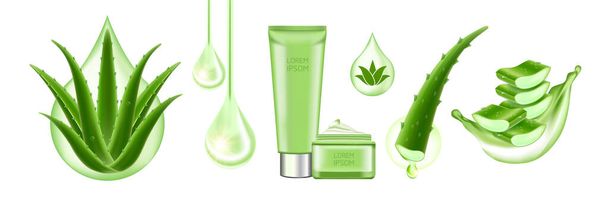 Aloe Vera collagen and Serum for skin Care Cosmetic vector illustration. - Vector, Image