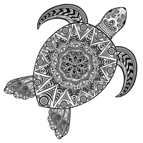 Vektorová želva v černo-bílém. Ideální pro antistresové zbarvení - Vektor, obrázek