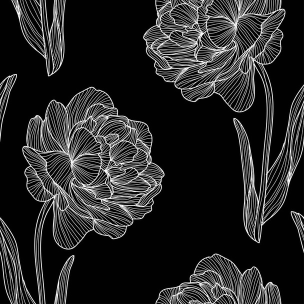 Elegant seamless pattern with tulip flowers, design elements. Floral  pattern for invitations, cards, print, gift wrap, manufacturing, textile, fabric, wallpapers - Vector, afbeelding