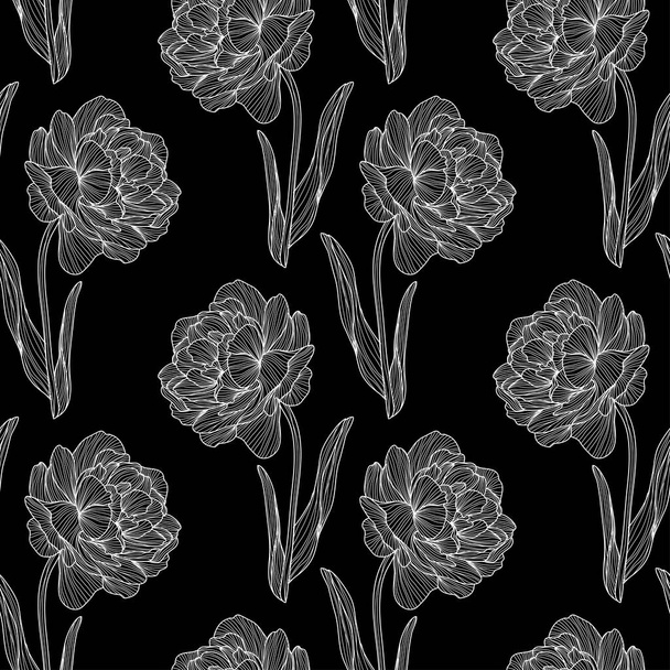 Elegant seamless pattern with tulip flowers, design elements. Floral  pattern for invitations, cards, print, gift wrap, manufacturing, textile, fabric, wallpapers - Vektor, Bild