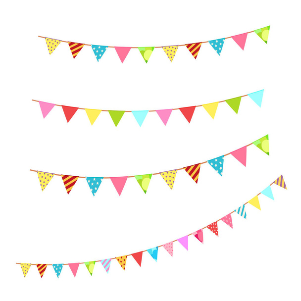 Boldog születésnapot születésnapot torta doboz Ünnepség Party kalap Ajándékok Multicolor léggömbök születésnap gyertyák készlet elszigetelt lapos vektor grafikai tervezés illusztráció és ikon elemek - Vektor, kép