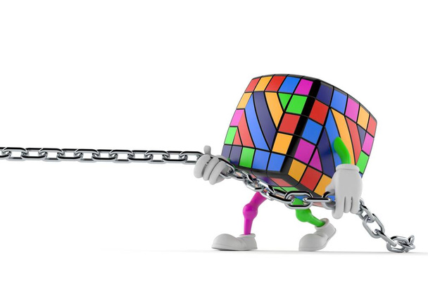 Puzzle jouet personnage tirant chaîne isolé sur fond blanc. Illustration 3d - Photo, image