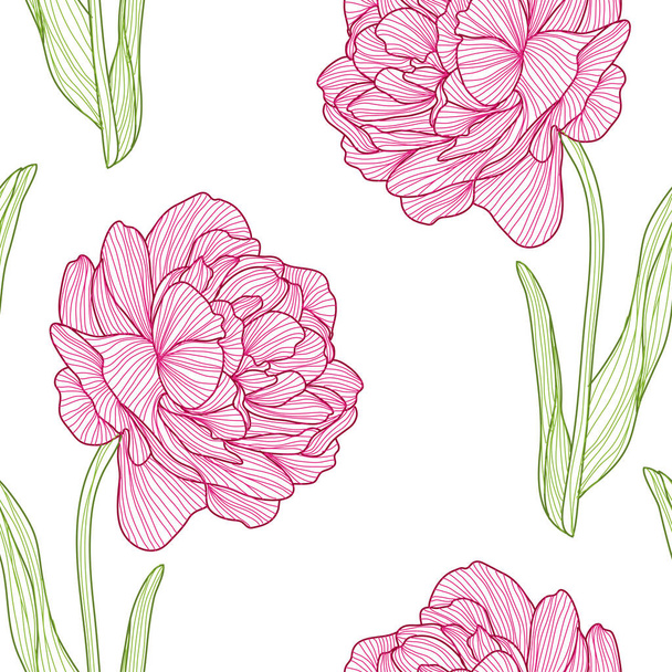 Elegant seamless pattern with tulip flowers, design elements. Floral  pattern for invitations, cards, print, gift wrap, manufacturing, textile, fabric, wallpapers - Vector, imagen