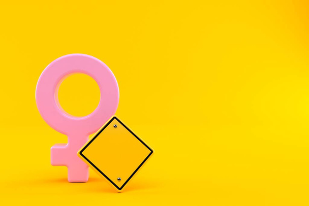 Male gender with blank road sign isolated on orange background. 3d illustration - Φωτογραφία, εικόνα