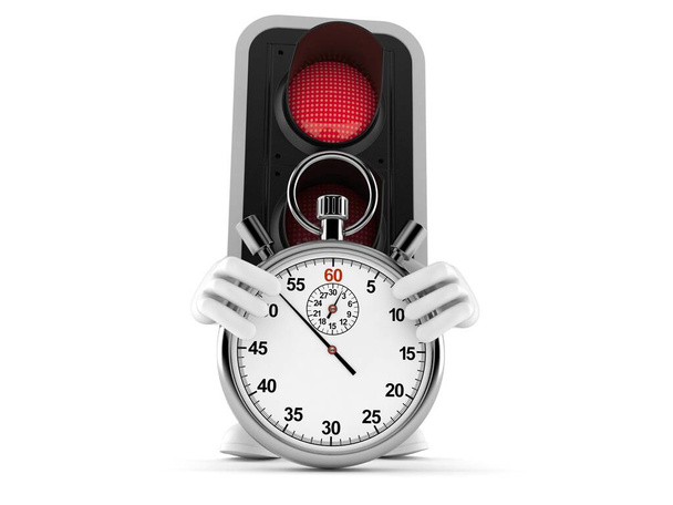 Rosso carattere semaforo con cronometro isolato su sfondo bianco. Illustrazione 3d - Foto, immagini