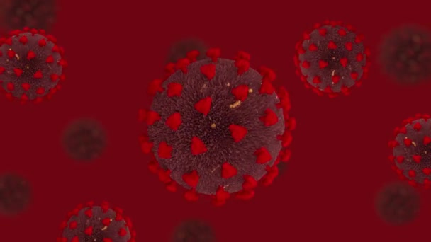 COVID-19 Coronavirus solu realistinen 3d tekee lääketieteellisen animaation verenkiertoon. Virussolujen koostumus tummanpunaisella pohjalla - Materiaali, video