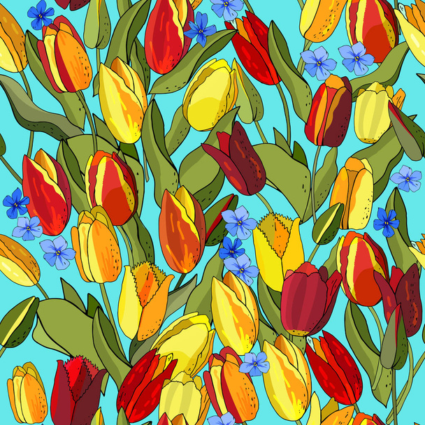 Flower seamless pattern isolated on white background. Endless texture with tulips for design of invitations, cards, gift boxes, textiles, fabric, wallpaper and more. - Vektori, kuva