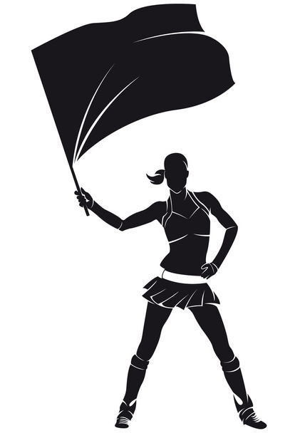 meisje uit steungroep, cheerleader met vlag, silhouet - Vector, afbeelding