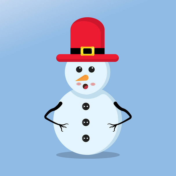 Illustratie vector grafiek van de gelukkige sneeuwman met behulp van de kerstman hoed. Blauwe achtergrond. Perfect voor kerstpictogrammen, kerststickers, kerstboekomslagen. - Vector, afbeelding