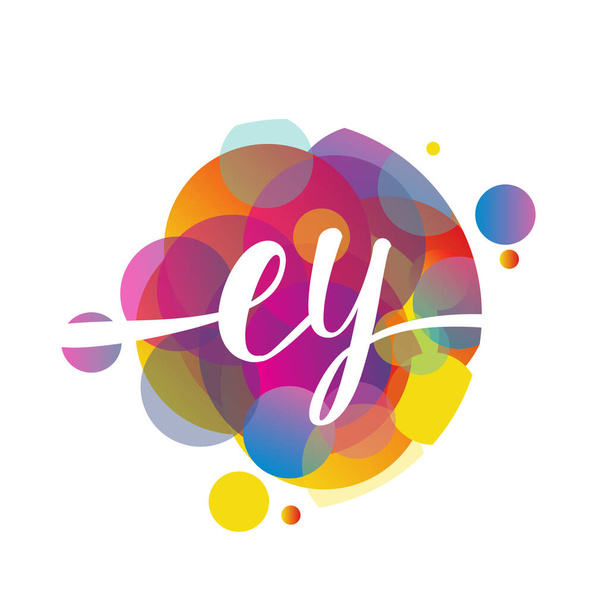 Letter EY logo with colorful splash background, letter combination logo design for creative industry, web, business and company. - Vektor, Bild
