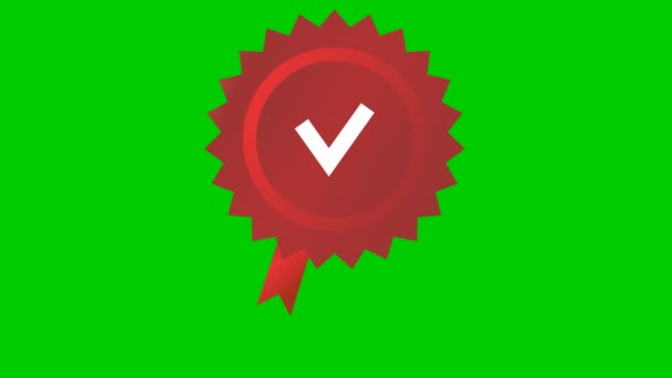 アニメーション赤グレア品質マーク。フラットデザインの認定または認定アイコン。緑の背景に独立したベクトル図. - 映像、動画