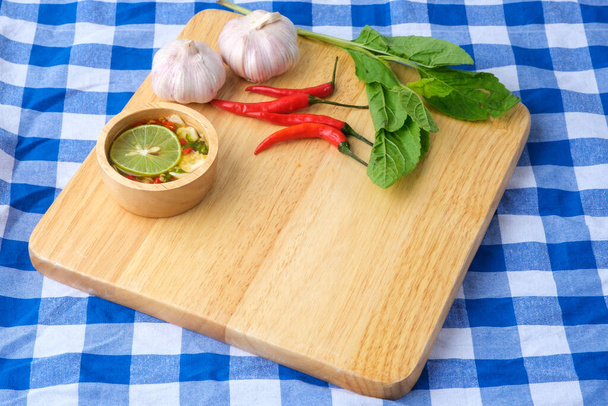 Ingredient of stir-fried beef basil. Thai Dish with free space f - Фото, изображение