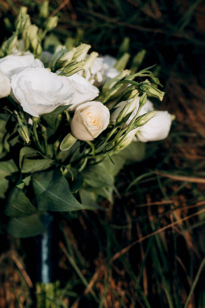 elegant wedding bouquet of fresh natural flowers and greenery - 写真・画像