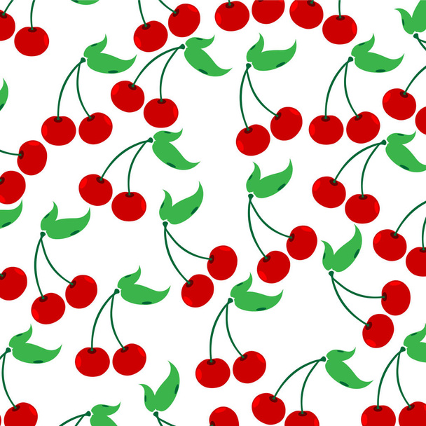 Ilustración vectorial de cerezas pintadas sobre fondo blanco. Símbolo de fruta, comida, vegetariano, vegano. - Vector, imagen