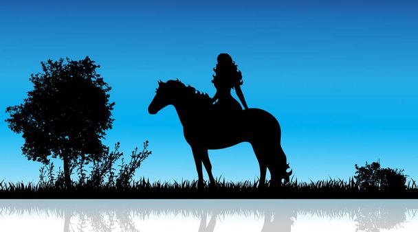 白い背景に自然の中で馬と女性のベクトルイラスト. - ベクター画像