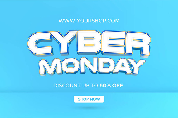 Cyber monday sale banner promotional ads. typography template on realistic studio mockup - Vector, Image
