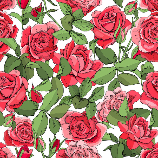 Seamless Rose Pattern. Excellent for fabric, wallpaper, gift boxes, background greeting cards and invitations - Vetor, Imagem