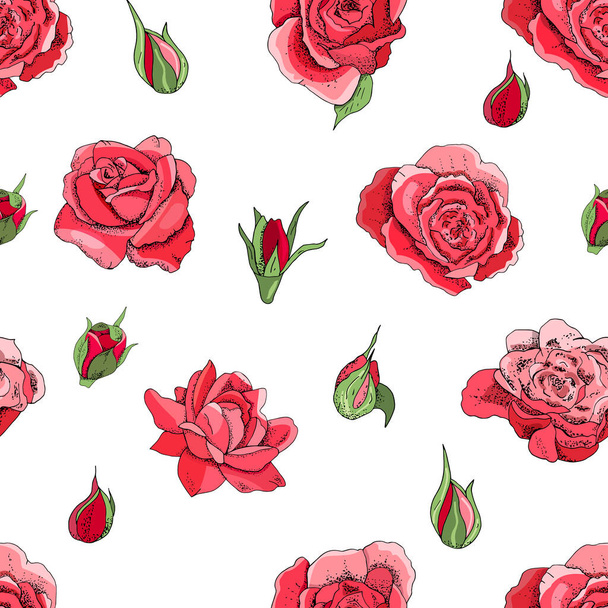Seamless Rose Pattern. Excellent for fabric, wallpaper, gift boxes, background greeting cards and invitations - Vektör, Görsel