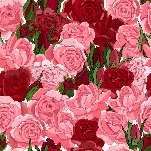 Seamless Rose Pattern. Excellent for fabric, wallpaper, gift boxes, background greeting cards and invitations - Vector, Imagen