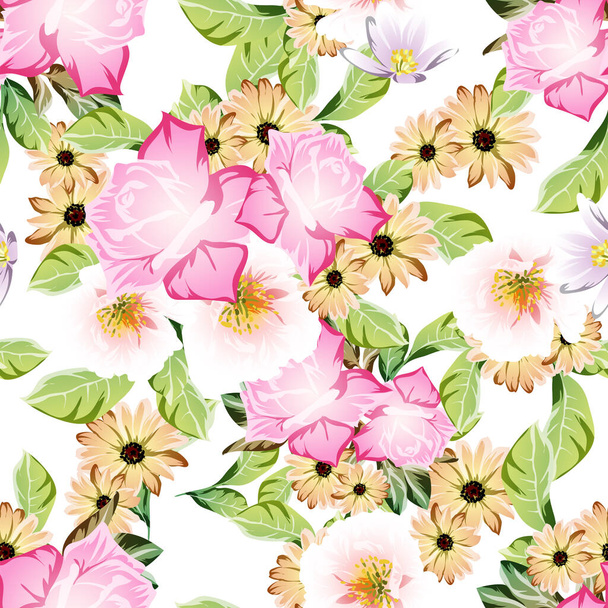 beautiful colorful flowers, seamless vector pattern  - Vetor, Imagem