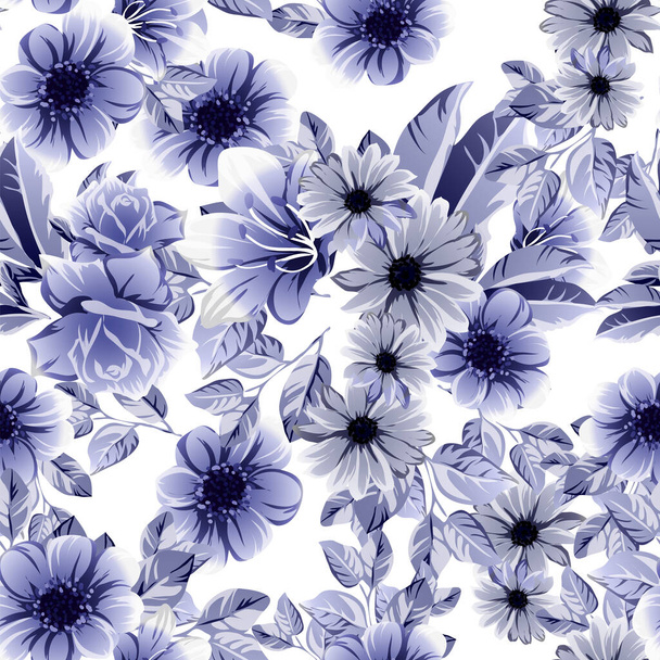seamless vector pattern with blue flowers on white - Vecteur, image