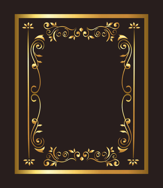 gold ornament frame on black background vector design - Vettoriali, immagini