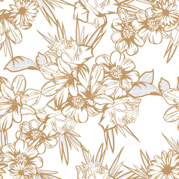 seamless vector pattern with golden flowers - Vector, Image