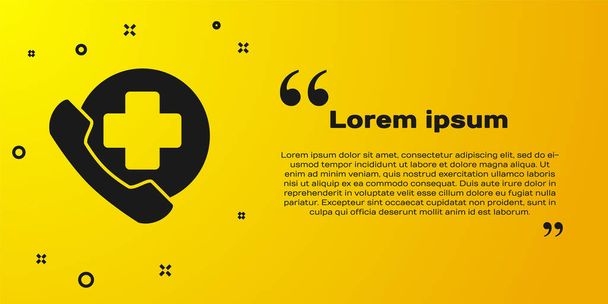 Chiamata di emergenza nera all'icona dell'ospedale isolata su sfondo giallo. Illustrazione vettoriale. - Vettoriali, immagini