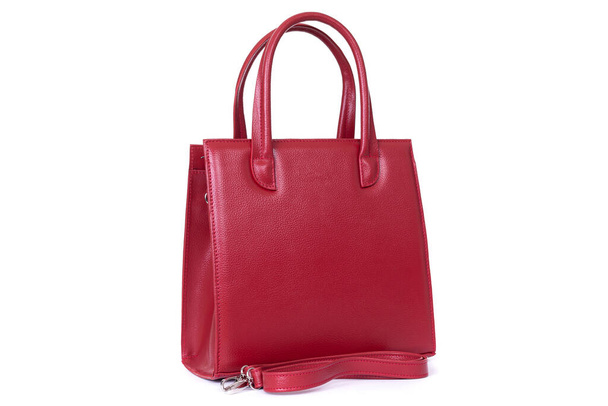 red stylish ladies leather bag on a white background - Zdjęcie, obraz