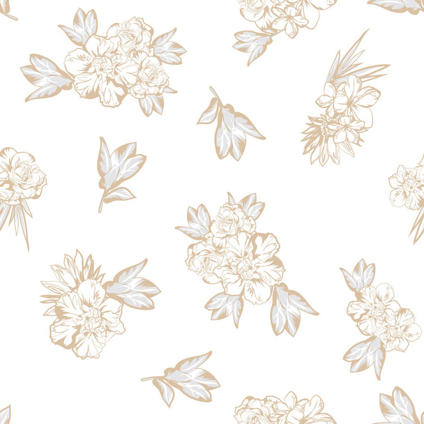 golden flowers, seamless vector background - Vettoriali, immagini