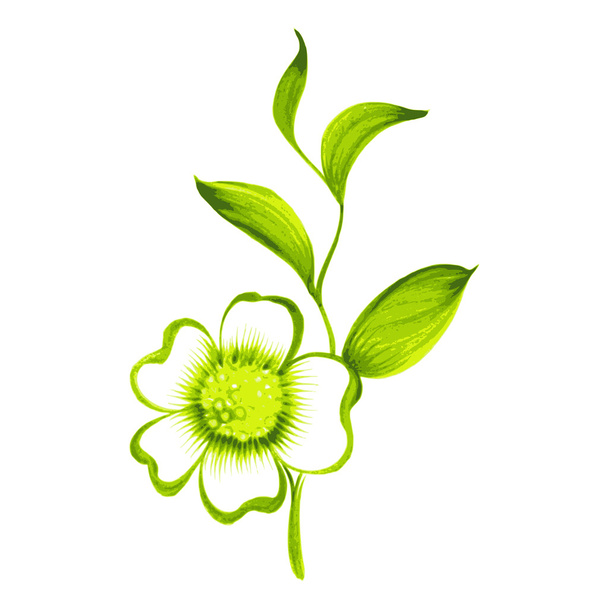 pobočka zelený čaj s květy a listy - Vektor, obrázek