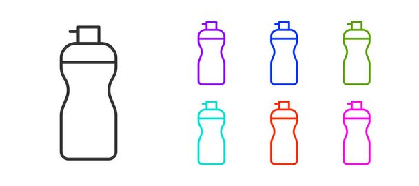 Ligne noire icône shaker Fitness isolé sur fond blanc. Bouteille de shaker sportif avec couvercle pour cocktails à base d'eau et de protéines. Définir des icônes colorées. Vecteur. - Vecteur, image