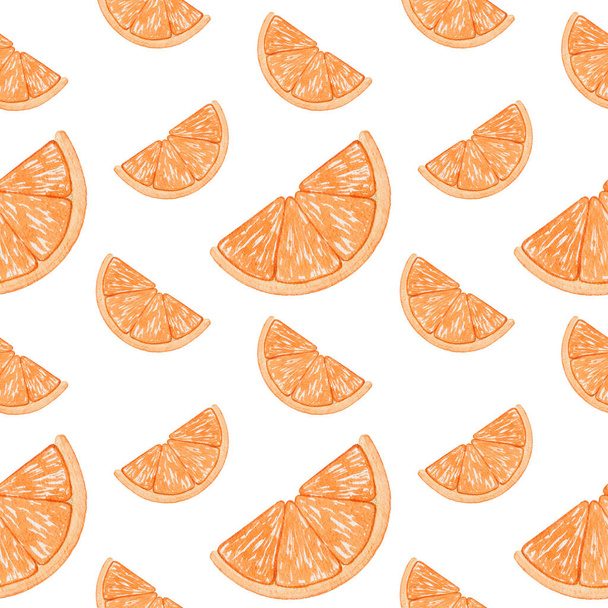 Watercolor citrus seamless pattern. Hand drawn slice of oranges summer background . Citrus fruit fabric print, scrapbook paper, planner cover background. - Foto, Imagen