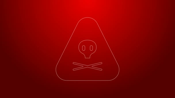 Zielona linia Trójkąt ostrzegawczy toksyczna ikona izolowana na czerwonym tle. 4K Animacja graficzna ruchu wideo - Materiał filmowy, wideo