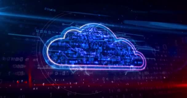 Cloud symbool, digitale data-opslag, computer technologie, online database en cyber computing concept animatie. Futuristische abstracte 3d rendering loopable en naadloze animatie. - Video