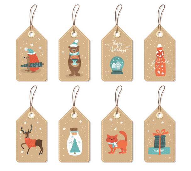Etichette di carta con simpatici animali di Natale e cose del genere. . - Vettoriali, immagini