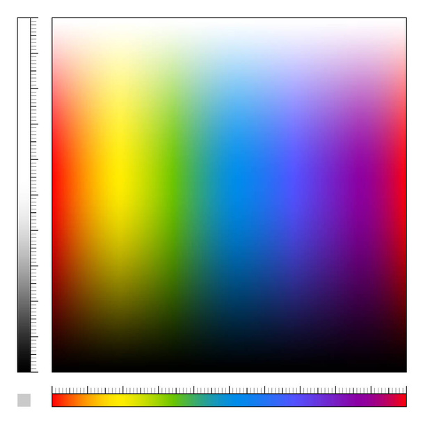Color field with different saturation and rainbow colored gradient, spectrum of visible light, all colors of the rainbow from light to dark - square size vector illustration. - Vector, Image