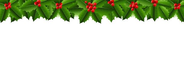 Christmas Garland With Holly Berry White background - Vetor, Imagem