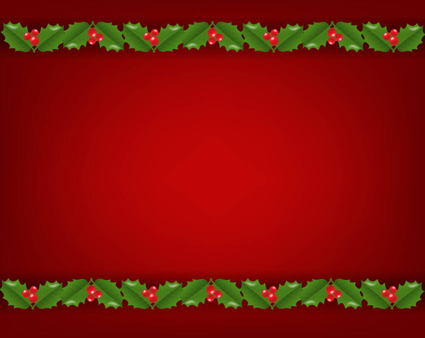 Xmas Postcard Garland With Holly Berry Red background - Vector, afbeelding