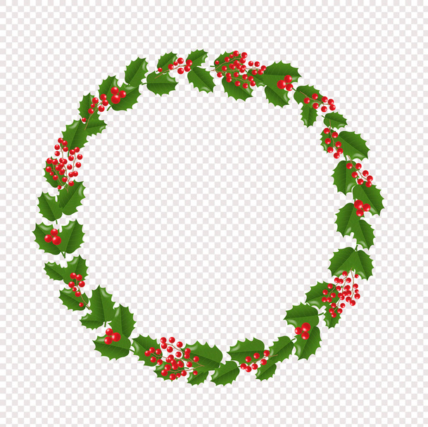 Xmas Wreath Garland With Holly Berry Transparent background - Vector, Imagen