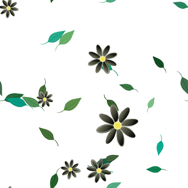 fiori semplici con foglie verdi in composizione libera, illustrazione vettoriale - Vettoriali, immagini