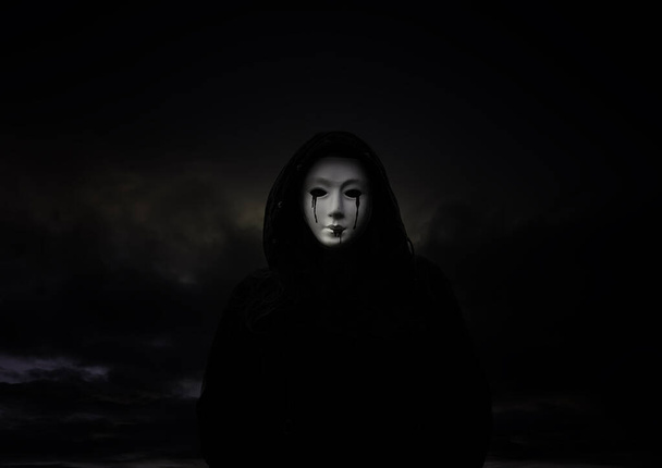 Γυναίκα με μάσκα αίματος, μυστηριώδης δολοφόνος, μεταμφιεσμένη - Φωτογραφία, εικόνα