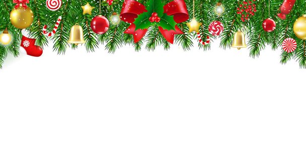 Рождество граничит с Холли Берри и белым фоном - Вектор,изображение