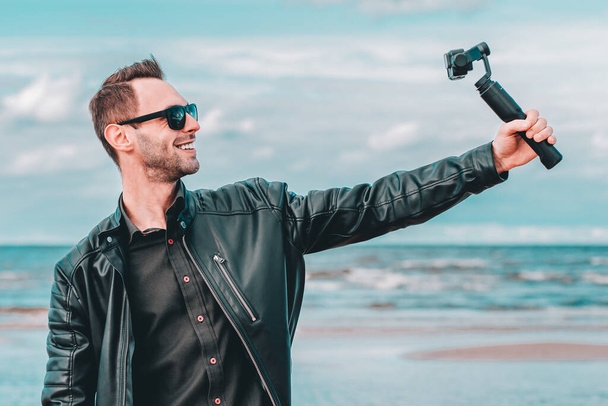 Handsome Guy Making Selfie at the Beach - Фото, зображення