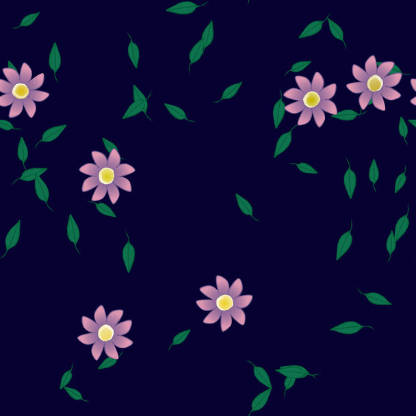 simple flowers with green leaves in free composition, vector illustration - Vecteur, image