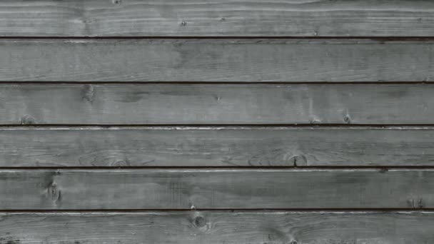 Vecchio recinto in legno grigio fatto di tavole, bruciato al sole, panorama della consistenza del legno antico. - Filmati, video