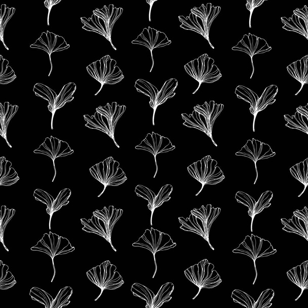 Leaves of Ginkgo Biloba on a black background. Seamless pattern. Can be used for wallpaper, pattern fills, textile, web page, surface, textures. - Foto, afbeelding