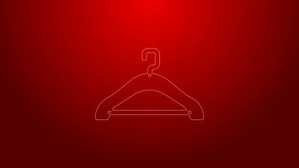 Groene lijn Hanger garderobe pictogram geïsoleerd op rode achtergrond. Cloakroom icoon. Kleding service symbool. Wasserij hangerbord. 4K Video motion grafische animatie - Video