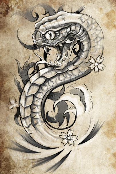 Snake tattoo illustration - Fotoğraf, Görsel